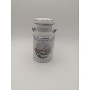 Vintage 5" Jasco Porcelain Miniature Milk Jug w/ Lid American Farm Scene Country